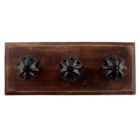 Black Daffodil Ceramic Flower Wooden Hooks